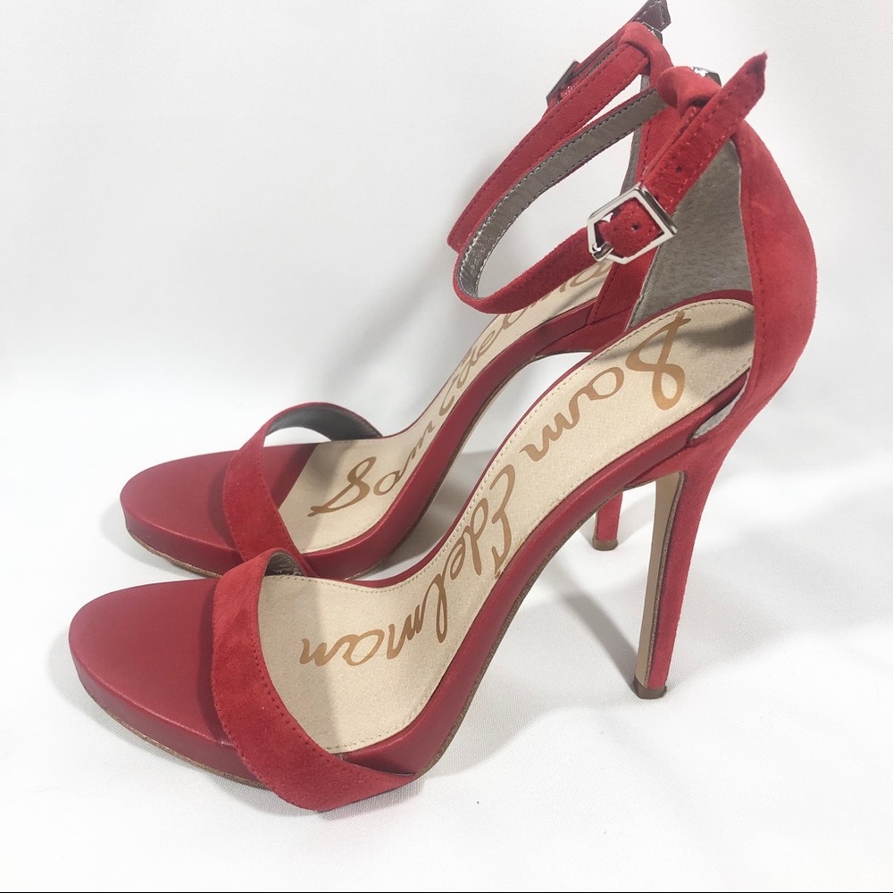 Sam Edelman Eleanor Red Suede Ankle Strap Heels 7 BOGO-READ DESCRIPTION